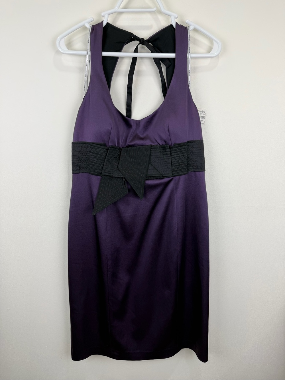Kay Unger Purple Black Belted Sheath Cocktail Dress Size 12